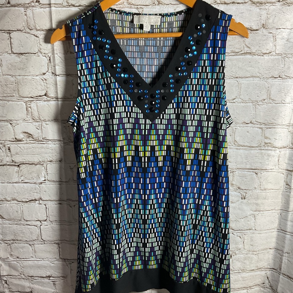Carolyn Taylor Tunic Top Sz M Geometric Bling Summer Sleeveless
